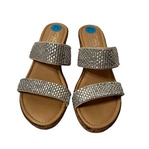 SAB Made In Italy Women’s Slip On Platform Rhinestones Silver Sandals size 7 1/2